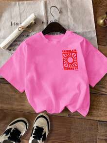 DrmWander Plus Size Graphic Tee, Street Style Short Sleeve T-Shirt, Cute Summer Top, Vacation Vibe With Red Accents