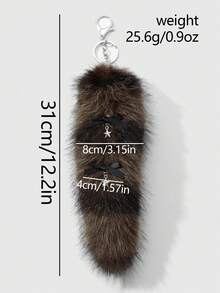 ROMWE Goth 1pc Y2K Retro Chic Cute Minimalist Sophisticated High-Quality Animal Print Series Brown Faux Fur Anime Fox Tail With Black Lace Bow, Star Decor DIY Keychain Bag Charm, Suitable For Cosplay, Daily Wear, Holiday Gift For Women