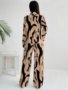 EMERY ROSE 女士法式优雅休闲通勤返校黑白几何花卉印花长袖两件套 - 彩色 - 查看 2