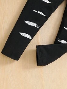 SHEIN 年轻女孩 2 件套针织人物印花宽松短款运动衫和紧身裤套装，运动风格，酷女孩非常适合秋冬季休闲日常穿着和学校日常穿着，羊毛，加厚 - 橘色 - 查看 4