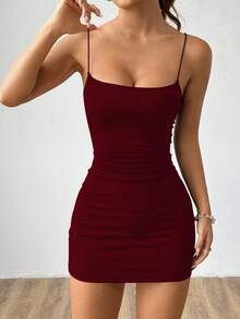 Flirla Solid Cami Bodycon Dress - Burgundy - View 7