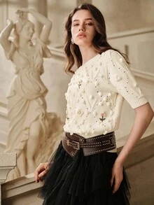 Savoree Women's Pullover Sweater, Autumn/Winter, Sweet & Youthful Oversized Knit Sweater With 3D Fruit Pattern Design, Fashionable & Comfortable - Apricot - View 5