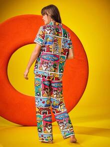 Chillnights X LOONEY TUNES 女士卡通图案翻领上衣和裤子睡衣套装 - 彩色 - 查看 3