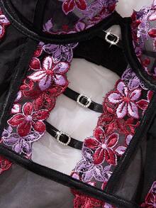 SHEIN 1pc Women's Sexy Lingerie Floral Embroidery Mesh Bodysuit - Multicolor - View 5