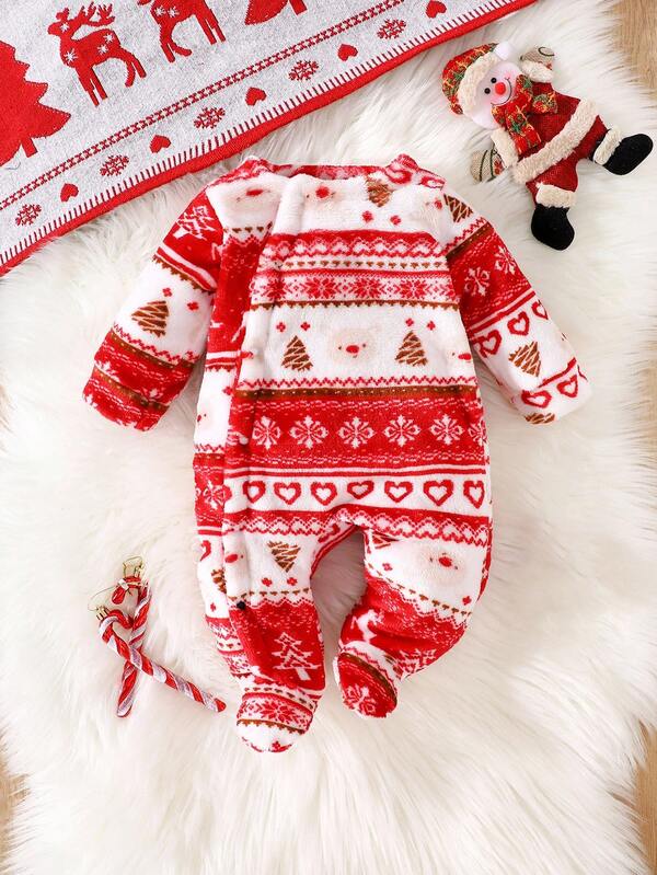 SHEIN Conjunto de 2 peças de macacão de lã para bebês recém-nascidos, casual e confortável, manga comprida + macacão fofo de urso de desenho animado, outono/inverno