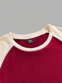 Manfinity Joysei Camiseta de manga raglán burdeos + beige talla estándar para hombre - Rojo - Ver 5