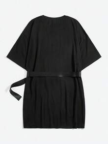 Y2Kool Meloeve Artist Retro Street Letter Graphic Buckle Belted Dress, Concert Outfit For Summer, Holiday, Party, Vacation, Birthday Outfits, Beach, Festival, Rave Outfits Festival, Ibiza Fits, Western Wear, Prom Dress Going Out Autumn Casual Stylish Clothing Collection New Year Outfits