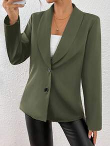 EMERY ROSE Women's Black Long Sleeve Fitted Sexy Blazer Jacket, Winter - Army Green - View 4