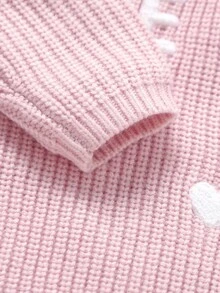 SHEIN 女童甜心字母刺绣圆领长袖毛衣 - 粉色 - 查看 7
