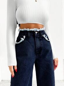 Hochsitzende Weite Jeans mit ausgefranstem Tasche