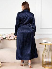 Modelyn Women's Long Sleeve Tie-Front Jacquard Elegant Party & Commute Dress, Plus Size Fall Cloth For Women