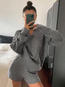 DAZY 2件套女士宽松休闲灰色毛衣，秋冬