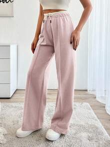 EURMUSE Drawstring Waist Pants - Dusty Pink - View 3