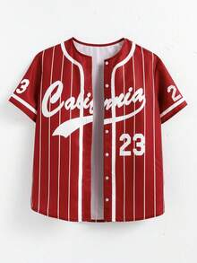 Sparklyn 女童黑色条纹复古字母印花宽松夹克、黄色修身吊带背心和黄色短裤 - 酒紅色 - 查看 3