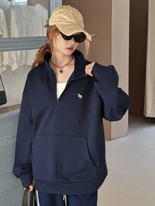 Hapijoa Teen Girl Loose Fit Fleece Sweatshirt, Casual Style With Embroidery Pattern, Autumn, Winter