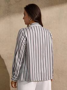 Juhart Plus Size Casual Commuter Striped Long Sleeve Shirt Fall Cloth For Women - Black - View 2
