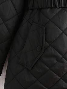 SHEIN 青少年女孩休闲简约舒适连帽收腰厚夹克，秋冬 - 黑色 - 查看 4