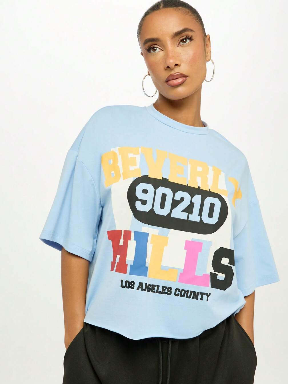 SUMWON WOMEN Beverly Hills 90210 Graphic Oversized Cropped T Shirt