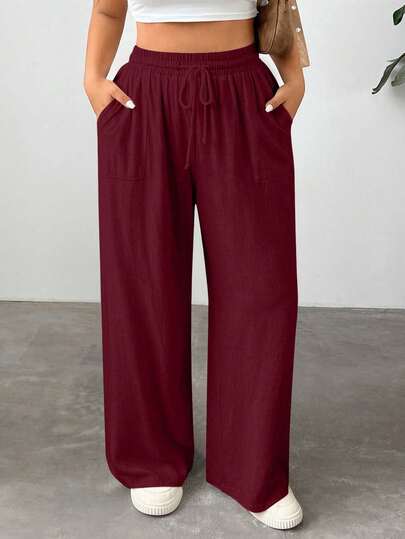 EURMUSE Plus Size Women Casual Solid Color Loose Pants