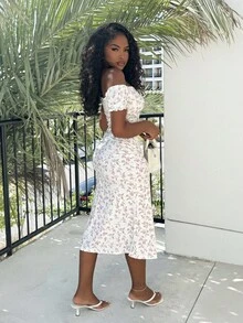 Alexandranx 女式露肩侧开衩碎花连衣裙 - 彩色 - 查看 6