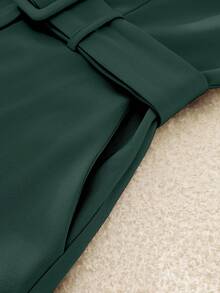 SHEIN PETITE 高腰阔腿连体短裤 - 墨綠色 - 查看 4