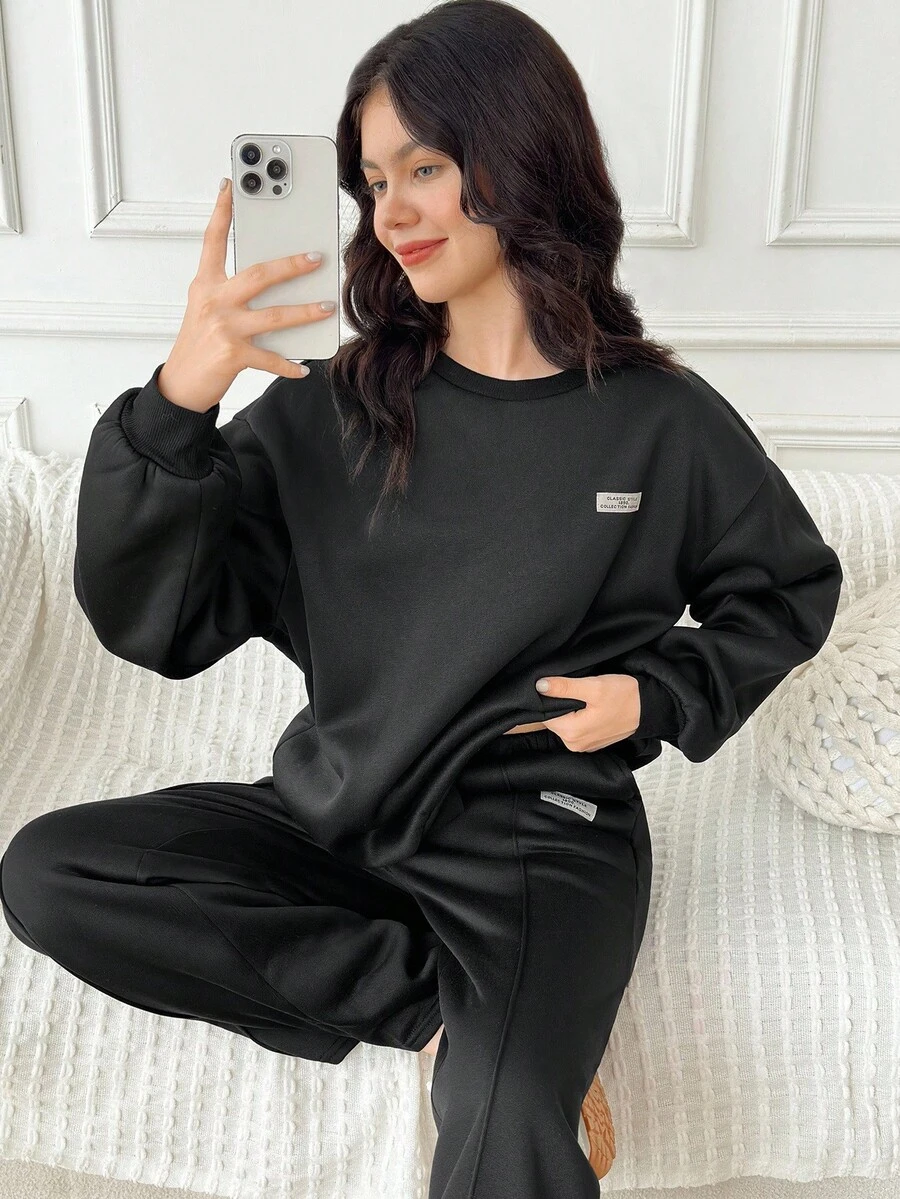 SHEIN 2pcs/Set Teen Girls Casual Oversized Raglan Sleeve Graphic Sweatshirt And Matching Loose Straight Leg Sweatpants Set, Suitable For Autumn Winter Daily Wear, Back To School, Casual Occasions Fall - White - View 1