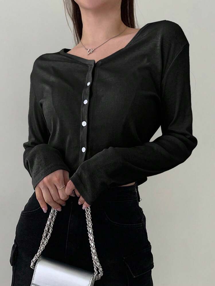 Simple Versatile Casual Knit Cardigan T-Shirt Long Sleeve Top