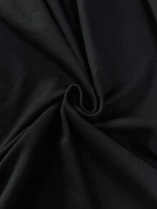 Elenzga 大码女式纯色深V领褶饰侧开衩紧身无袖性感连衣裙 - 黑色 - 查看 4