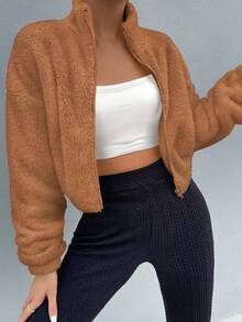 Chiquease Fluffy & Cute Personalized Thickened Jacket Fall Winter Cloth For Women - Brown - View 4