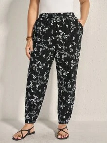 Comfylo Plus Ditsy Floral Slant Pocket Pants Fall Women Clothes Fall Clothes Plus Size Fall Outfits For Women  Fall Outfits Women
