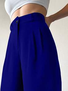 EURMUSE Women's Solid Color Wide Leg Suit Pants - Navy Blue - View 3