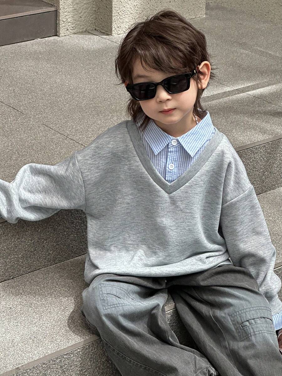 DAZY 幼儿男童休闲宽松羊毛套头衫，秋季街头风格