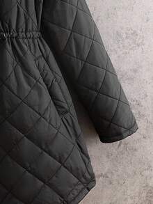 SHEIN Tween Girl Loose Casual Minimalist Comfortable Hooded Cinched Waist Thick Jacket, Autumn/Winter Fall - Black - View 4