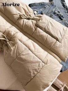 女童休闲束腰背心，秋冬季外套 - 卡其色 - 查看 4