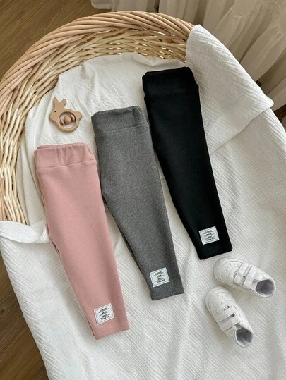 SHEIN Babygirl 可爱针织休闲纯色羊毛松紧腰裤