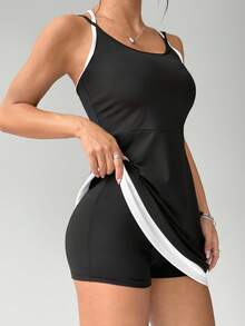 Dewbera Women's Sports Dress With Black & White Contrast, Separate Shorts