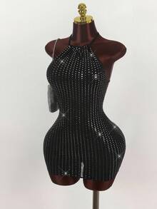 Amplova Vestido mini ajustado de mujer con cuello halter y lentejuelas - Multicolor - Ver 4