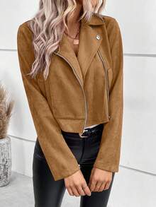 EMERY ROSE Women's Faux Suede Motorcycle Jacket - Khaki - View 3