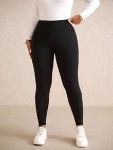 Elaquor Plus Size Women's Solid Color Leggings, Casual Outfits For Women, Stretchy Yoga Pants, Black Pants, Winter Yoga Pants For Women, Fall/Winter Women's Bottom