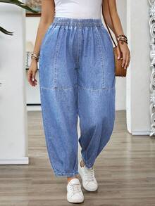 EMERY ROSE Plus Size Women Casual Loose Fit Jeans With Pockets - Light Wash - View 1