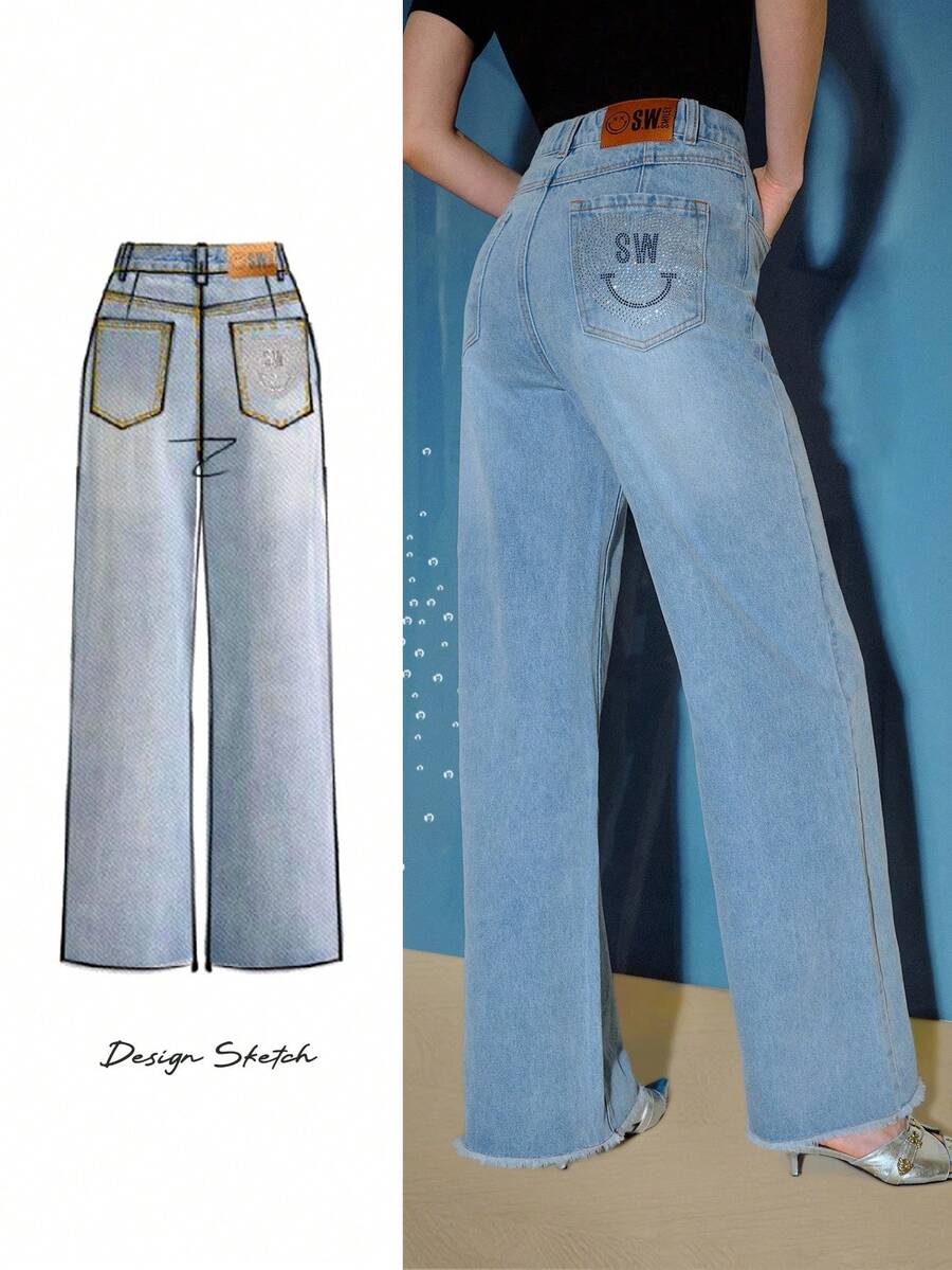 S.W.Smiley x MOTF PREMIUM 水钻细节毛边直筒牛仔裤