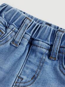 Vaqueros casuales de cintura elástica con bolsillos para niña bebé 2025 de estilo Y2K azul, para uso diario, otoño e invierno, casual y fresco/ Acción de Gracias, primavera y verano casual de vacaciones estilo campestre bohemio, playa, estilo callejero occidental para niña, Spring Break, vaqueros acampanados de festival rave, vaqueros acampanados para bebé - Azul lavado medio - Ver 3