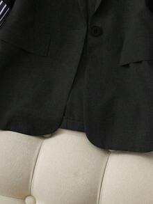 Franclia Casual Office Commute Fashion Versatile Contrast Collar Splice Striped Single Button Fitted Spring Autumn New High-End 3/4 Sleeve Women Blazer, Business Casual - Black - View 5