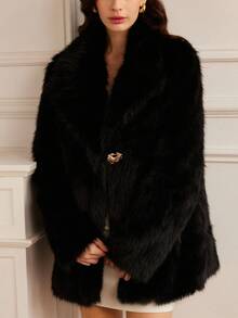 Aveloria Rosie Collar Long Sleeve Fuzzy Solid Color Midi Furry Coat