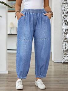 EMERY ROSE Plus Size Women Casual Loose Fit Jeans With Pockets - Light Wash - View 6