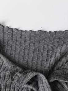 Flirla 2件套加大码花卉罗纹长袖T恤和裤子套装 - 灰色 - 查看 5