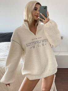 DAZY Women's Loose Casual Sherpa Half-Zip Sweatshirt, Autumn/Winter