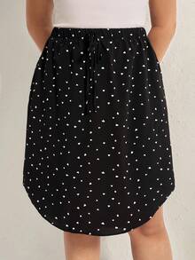 Comfylo Plus Heart Print High Low Skirt Fall Women Clothes Fall Clothes Plus Size Fall Outfits For Women  Fall Outfits Women - Black - View 4