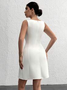 EURMUSE A-Line Shaped Rhinestone Embellishment Princess Line Detailed Mini Elegant Dress, Party Dress - White - View 2