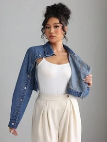 Elenzga Women's Fashion Asymmetrical Short Denim Jacket - Blue - View 9
